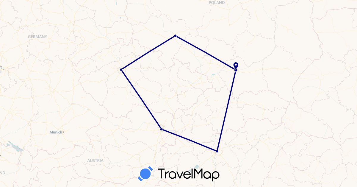 TravelMap itinerary: driving in Austria, Hungary, Poland (Europe)